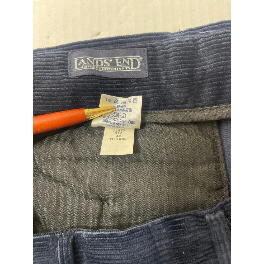 Mens Wide Wale Corduroy Pants 44x29.5 Lands' End Blue Pleated Relaxed Old Money - Picture 6 of 8